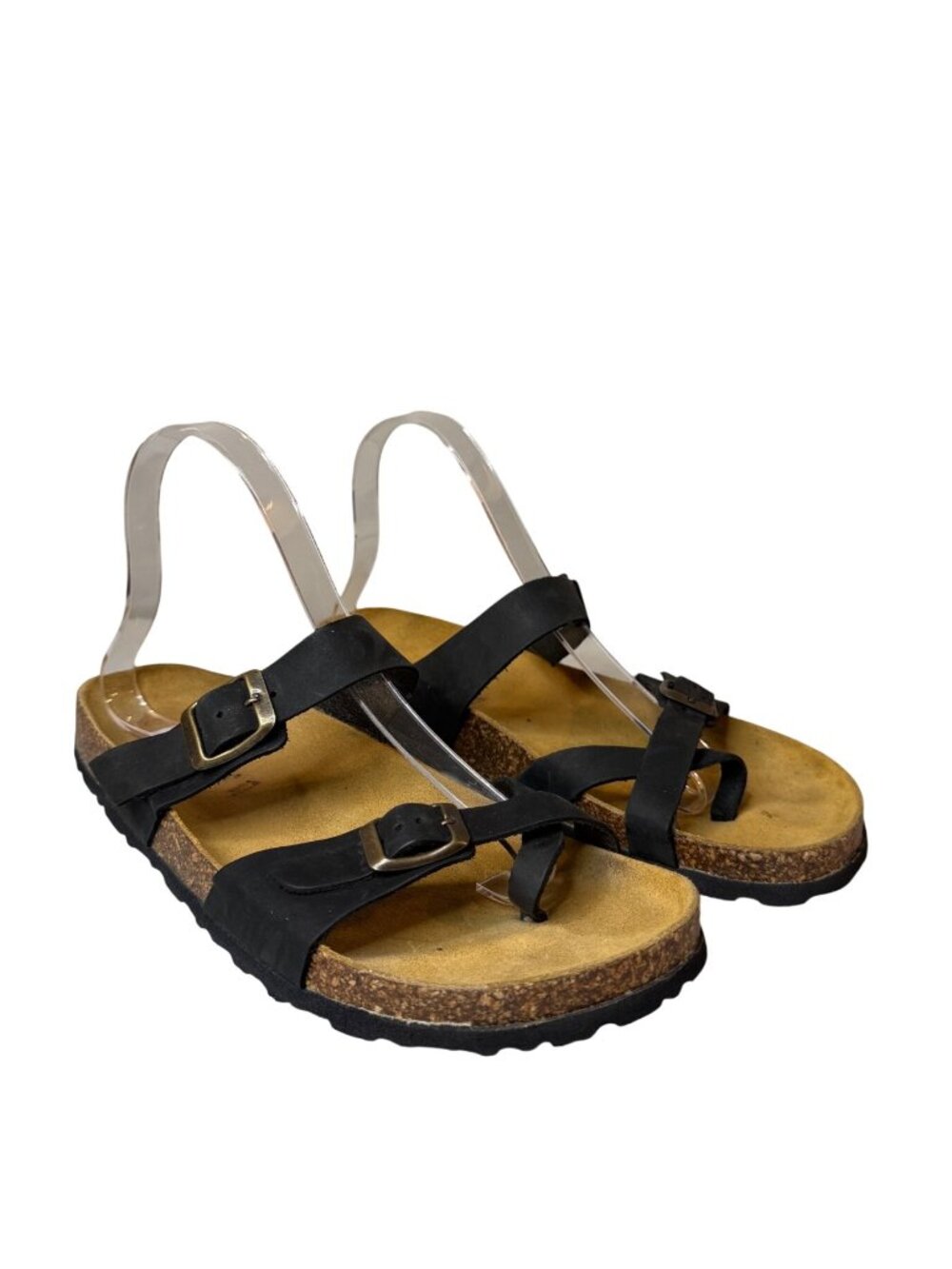 Morbicomoda Black Leather Cross Strap Sandals With Cork Sole Made In Italy Size